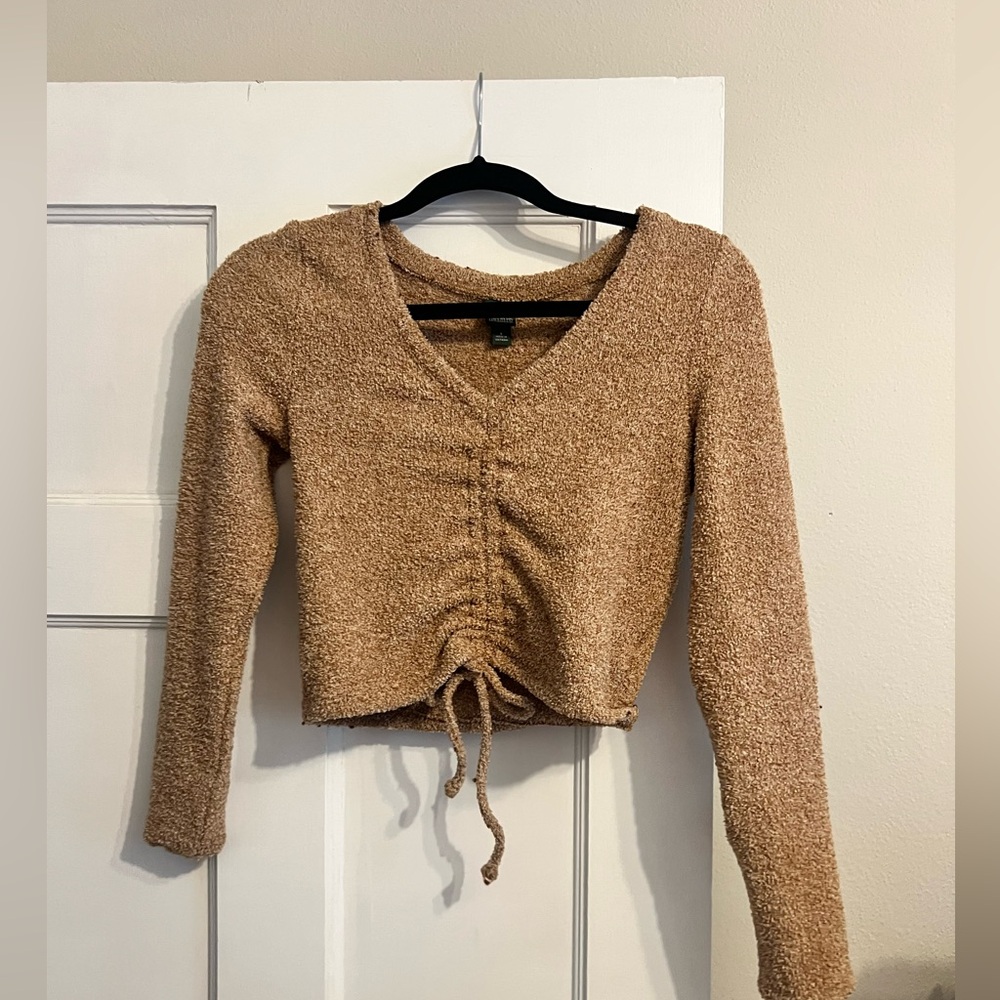 Fuzzy Tan cropped long sleeve